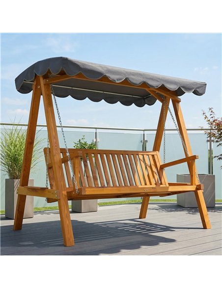 Outsunny 3 Seater Garden Swing Seat with Canopy, Wooden Swing Chair, Outdoor Hammock Bench for Balcony Patio Porch, Dark Grey - pic 182972 | FastDaddyshop