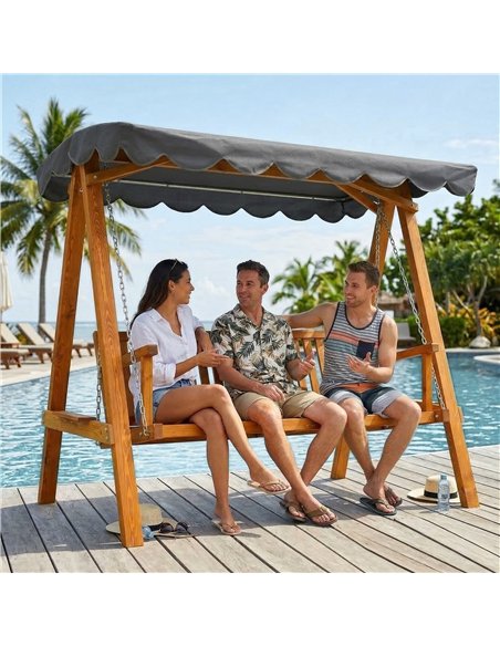 Outsunny 3 Seater Garden Swing Seat with Canopy, Wooden Swing Chair, Outdoor Hammock Bench for Balcony Patio Porch, Dark Grey - pic 182974 | FastDaddyshop