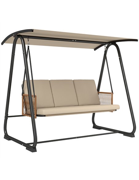 Outsunny 3 Seater Swing Chair with Adjustable Canopy, 360 kg Garden Swing Seat Outdoor Hammock Bench with Cushions, Sand Brown - pic 182975 | FastDaddyshop