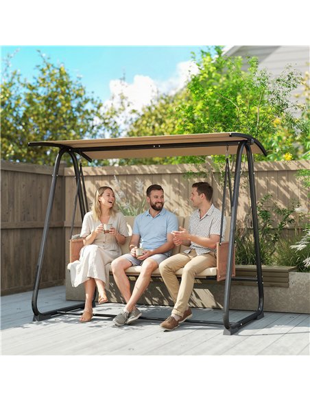 Outsunny 3 Seater Swing Chair with Adjustable Canopy, 360 kg Garden Swing Seat Outdoor Hammock Bench with Cushions, Sand Brown - pic 182976 | FastDaddyshop