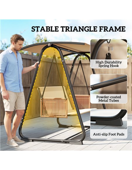 Outsunny 3 Seater Swing Chair with Adjustable Canopy, 360 kg Garden Swing Seat Outdoor Hammock Bench with Cushions, Sand Brown - pic 182979 | FastDaddyshop