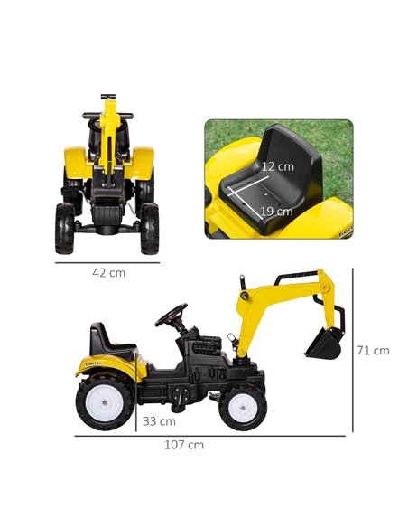 HOMCOM 3+ Ride-on Toy Pedal Digger Car with Horn, Yellow - pic 18298 | FastDaddyshop