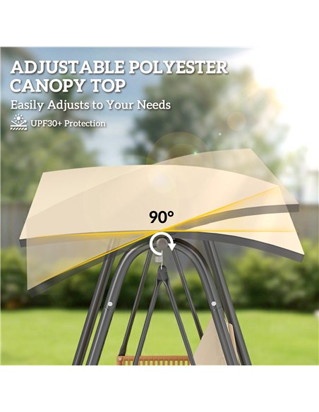 Outsunny 3 Seater Swing Chair with Adjustable Canopy, 360 kg Garden Swing Seat Outdoor Hammock Bench with Cushions, Sand Brown - pic 182980 | FastDaddyshop