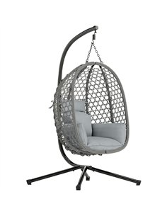 Outsunny Hanging Egg Chair, Indoor Outdoor Rattan Hammock Swing Chair with Stand, Safety Strap, Foldable Basket, Dark Grey