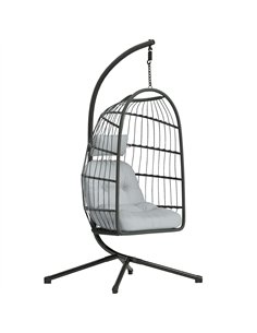 Outsunny Hanging Egg Chair, Indoor Outdoor Hammock Swing Chair with Stand, Safety Strap, Foldable Basket, Dark/Light Grey
