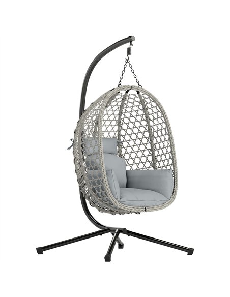 Outsunny Hanging Egg Chair, Indoor Outdoor Rattan Hammock Swing Chair with Stand, Safety Strap, Foldable Basket, Light Grey - pic 183011 | FastDaddyshop