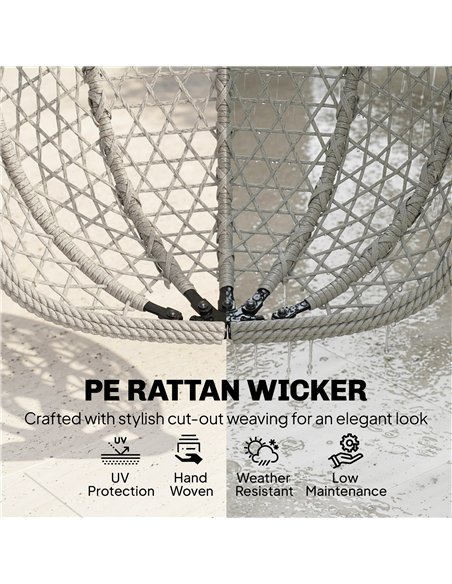 Outsunny Hanging Egg Chair, Indoor Outdoor Rattan Hammock Swing Chair with Stand, Safety Strap, Foldable Basket, Light Grey - pic 183017 | FastDaddyshop