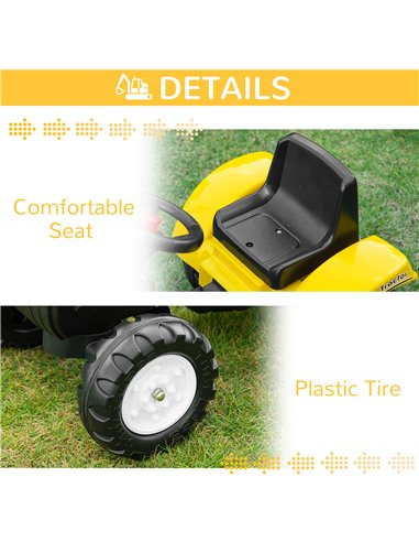 HOMCOM Ride-on Toy Pedal Digger Pretend Play Construction Car with Horn for Kids & Toodler, Yellow
