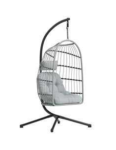 Outsunny Hanging Egg Chair, Indoor Outdoor Hammock Swing Chair with Stand, Safety Strap, Foldable Basket, Light Grey