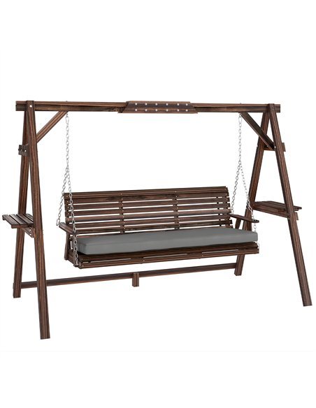 Outsunny 3 Seater Garden Swing Seat, Wooden Swing Chair Bench with Cushion, Side Trays and Metal Chains, for Outdoor Porch Patio - pic 183029 | FastDaddyshop