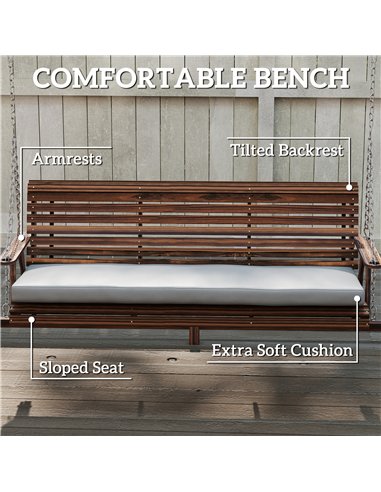 Outsunny 3 Seater Garden Swing Seat, Wooden Swing Chair Bench with Cushion, Side Trays and Metal Chains, for Outdoor Porch Patio