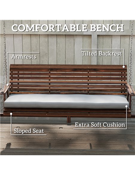 Outsunny 3 Seater Garden Swing Seat, Wooden Swing Chair Bench with Cushion, Side Trays and Metal Chains, for Outdoor Porch Patio - pic 183033 | FastDaddyshop