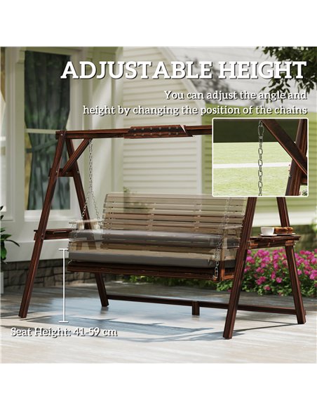 Outsunny 3 Seater Garden Swing Seat, Wooden Swing Chair Bench with Cushion, Side Trays and Metal Chains, for Outdoor Porch Patio - pic 183035 | FastDaddyshop