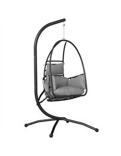 Outsunny Hanging Egg Chair, Indoor Outdoor Swinging Hammock Chair with Stand, Foldable Basket, Side Pocket, Dark Grey