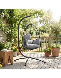 Outsunny Hanging Egg Chair, Indoor Outdoor Swinging Hammock Chair with Stand, Foldable Basket, Side Pocket, Dark Grey 2