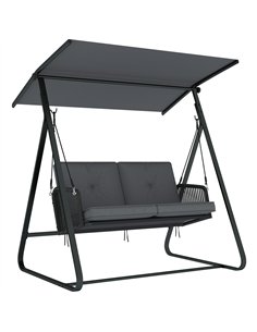 Outsunny 2-Seater Rattan Swing Chair, Outdoor Garden Hanging Swing Seat with Stand, Adjustable Canopy and Soft Cushions
