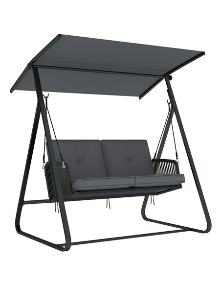Outsunny 2-Seater Rattan Swing Chair, Outdoor Garden Hanging Swing Seat with Stand, Adjustable Canopy and Soft Cushions - pic 183047 | FastDaddyshop