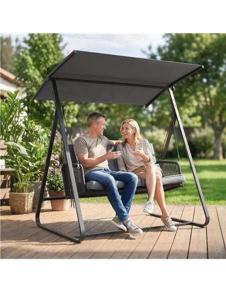 Outsunny 2-Seater Rattan Swing Chair, Outdoor Garden Hanging Swing Seat with Stand, Adjustable Canopy and Soft Cushions - pic 183048 | FastDaddyshop
