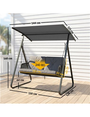 Outsunny 2-Seater Rattan Swing Chair, Outdoor Garden Hanging Swing Seat with Stand, Adjustable Canopy and Soft Cushions