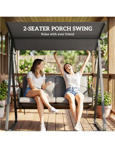 Outsunny 2-Seater Rattan Swing Chair, Outdoor Garden Hanging Swing Seat with Stand, Adjustable Canopy and Soft Cushions
