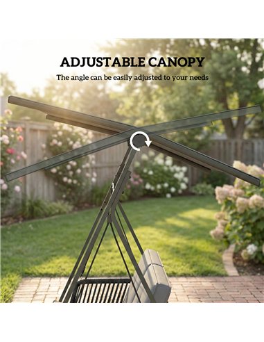 Outsunny 2-Seater Rattan Swing Chair, Outdoor Garden Hanging Swing Seat with Stand, Adjustable Canopy and Soft Cushions