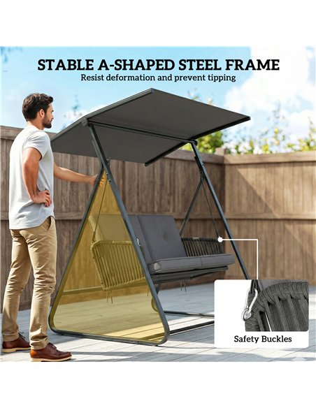 Outsunny 2-Seater Rattan Swing Chair, Outdoor Garden Hanging Swing Seat with Stand, Adjustable Canopy and Soft Cushions - pic 183054 | FastDaddyshop