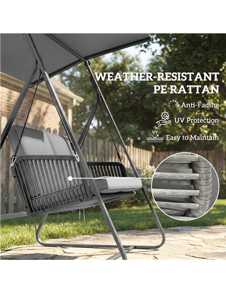 Outsunny 2-Seater Rattan Swing Chair, Outdoor Garden Hanging Swing Seat with Stand, Adjustable Canopy and Soft Cushions - pic 183055 | FastDaddyshop