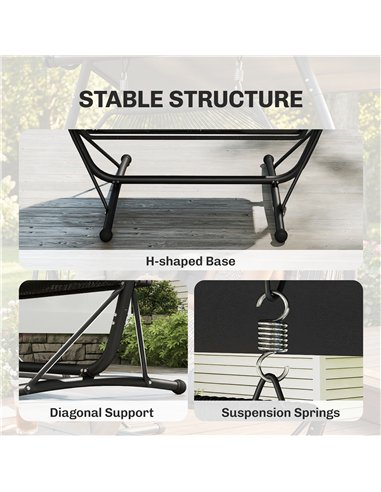 Outsunny Double Hanging Egg Chair with Canopy, Rattan Garden Egg Swing Chair with Cushion, Stand for Indoor Outdoor, Dark Grey