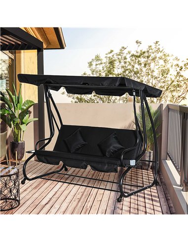 Outsunny Three-Person garden Swing Chair, with Adjustable Canopy - Black