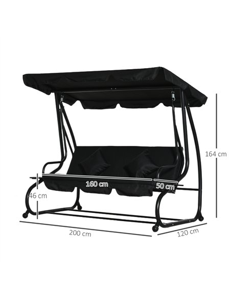 Outsunny Three-Person garden Swing Chair, with Adjustable Canopy - Black - pic 183067 | FastDaddyshop