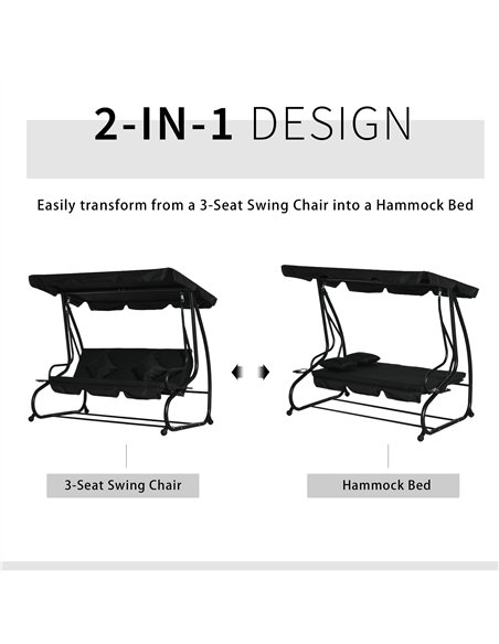 Outsunny Three-Person garden Swing Chair, with Adjustable Canopy - Black - pic 183068 | FastDaddyshop