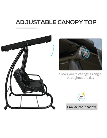 Outsunny Three-Person garden Swing Chair, with Adjustable Canopy - Black - pic 183069 | FastDaddyshop