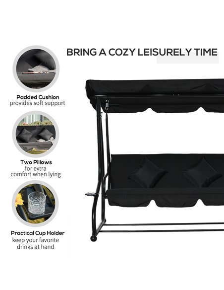 Outsunny Three-Person garden Swing Chair, with Adjustable Canopy - Black - pic 183071 | FastDaddyshop