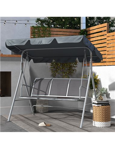 Outsunny 3 Seater Swing Chair, Garden Swing Bench with Adjustable Tilting Canopy, Breathable Mesh Seat and Heavy Duty Metal Fram