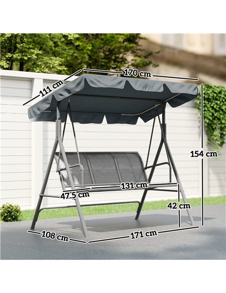Outsunny 3 Seater Swing Chair, Garden Swing Bench with Adjustable Tilting Canopy, Breathable Mesh Seat and Heavy Duty Metal Fram - pic 183076 | FastDaddyshop