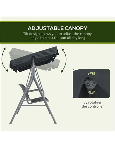 Outsunny 3 Seater Swing Chair, Garden Swing Bench with Adjustable Tilting Canopy, Breathable Mesh Seat and Heavy Duty Metal Fram