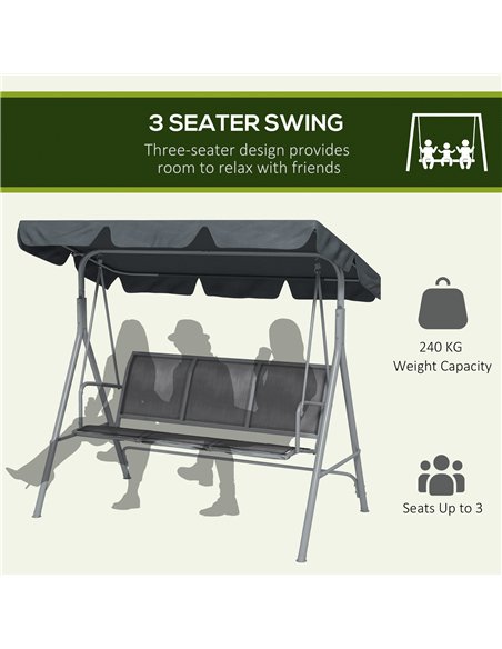 Outsunny 3 Seater Swing Chair, Garden Swing Bench with Adjustable Tilting Canopy, Breathable Mesh Seat and Heavy Duty Metal Fram - pic 183080 | FastDaddyshop