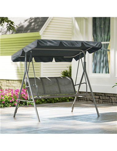 Outsunny 3 Seater Swing Chair, Garden Swing Bench with Adjustable Tilting Canopy, Breathable Mesh Seat and Heavy Duty Metal Fram