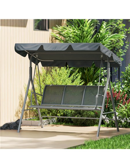 Outsunny 3 Seater Swing Chair, Garden Swing Bench with Adjustable Tilting Canopy, Breathable Mesh Seat and Heavy Duty Metal Fram - pic 183082 | FastDaddyshop
