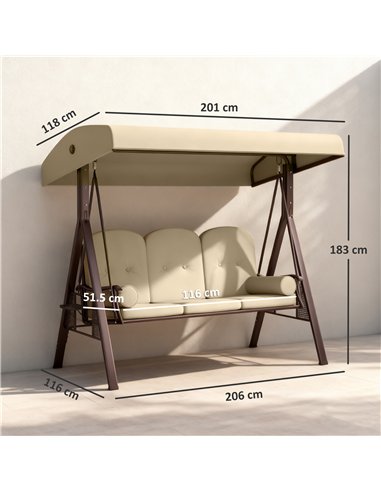 Outsunny Three-Seater Garden Swing Chair - Brown
