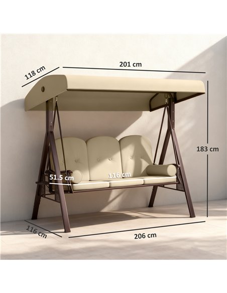 Outsunny Three-Seater Garden Swing Chair - Brown - pic 183085 | FastDaddyshop