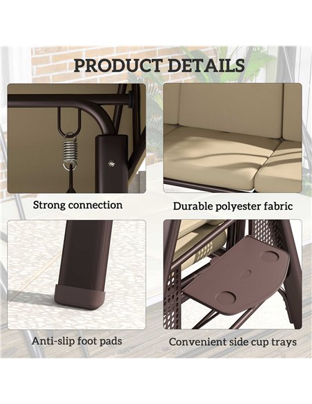 Outsunny Three-Seater Garden Swing Chair - Brown - pic 183087 | FastDaddyshop