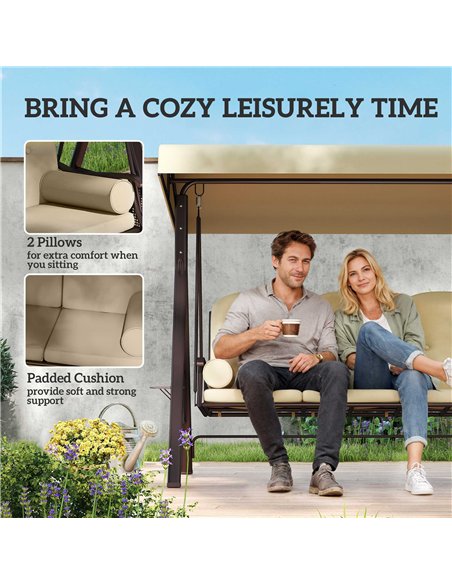 Outsunny Three-Seater Garden Swing Chair - Brown - pic 183088 | FastDaddyshop