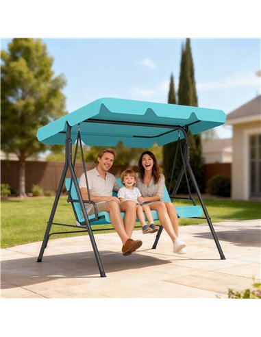 Outsunny Three-Seater Garden Swing Chair, with Adjustable Canopy - Teal