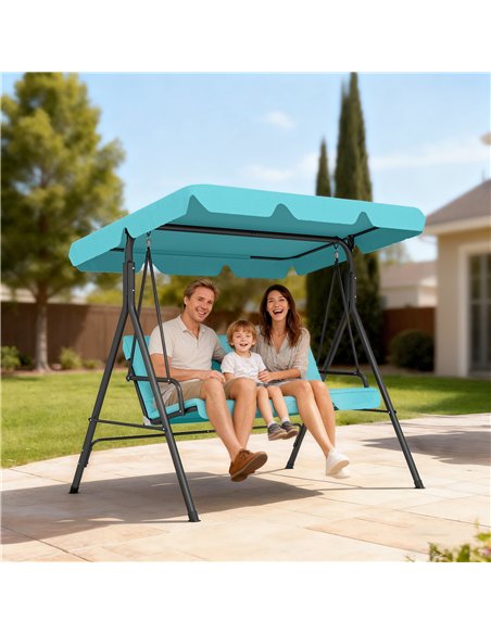 Outsunny Three-Seater Garden Swing Chair, with Adjustable Canopy - Teal - pic 183093 | FastDaddyshop