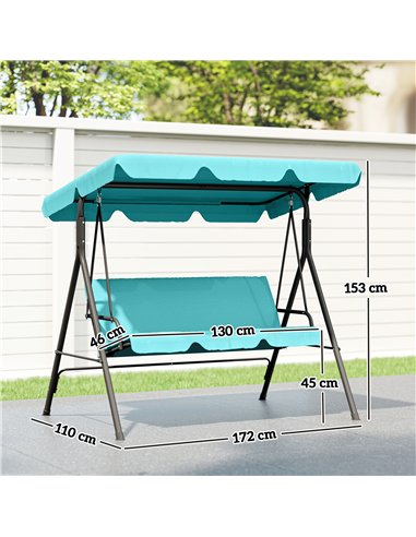 Outsunny Three-Seater Garden Swing Chair, with Adjustable Canopy - Teal