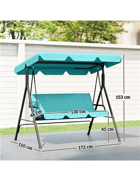 Outsunny Three-Seater Garden Swing Chair, with Adjustable Canopy - Teal - pic 183094 | FastDaddyshop