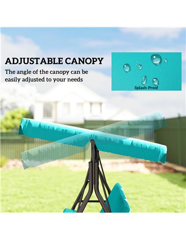 Outsunny Three-Seater Garden Swing Chair, with Adjustable Canopy - Teal