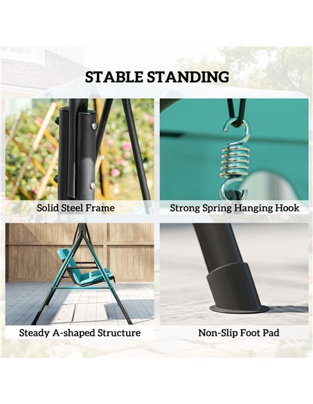 Outsunny Three-Seater Garden Swing Chair, with Adjustable Canopy - Teal - pic 183096 | FastDaddyshop