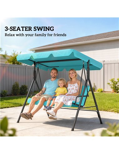 Outsunny Three-Seater Garden Swing Chair, with Adjustable Canopy - Teal